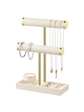 2Tier Bracelet Holder Display, Necklace Holder Organizer,Beige | Velvet Necklace